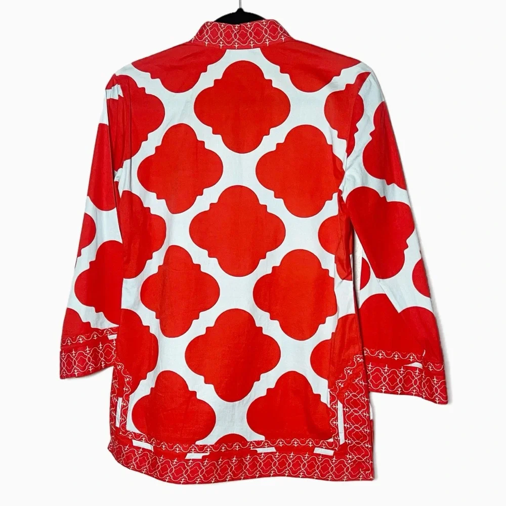 Sheridan French Embellished red and blue Tunic size 2 preppy game day bold print - Picture 2 of 3